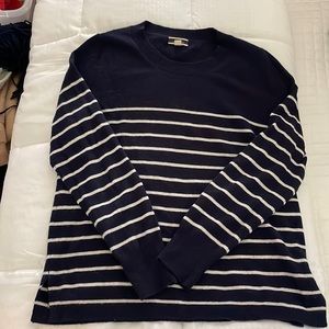 100% cashmere JCrew navy and white striped crew neck sweater.